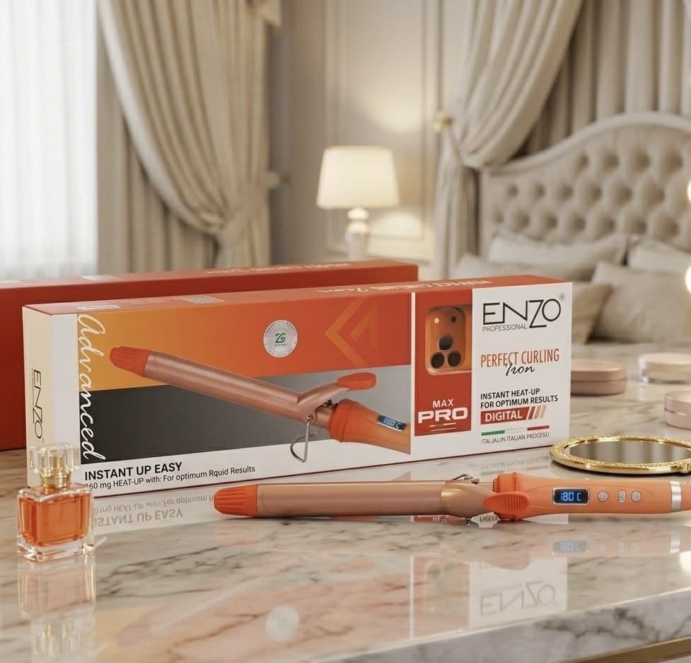 مكواة تجعيد الشعر Enzo Max Pro – تموجات كيرلي مثالية بتقنية التسخين السريع والشاشة الرقمية
