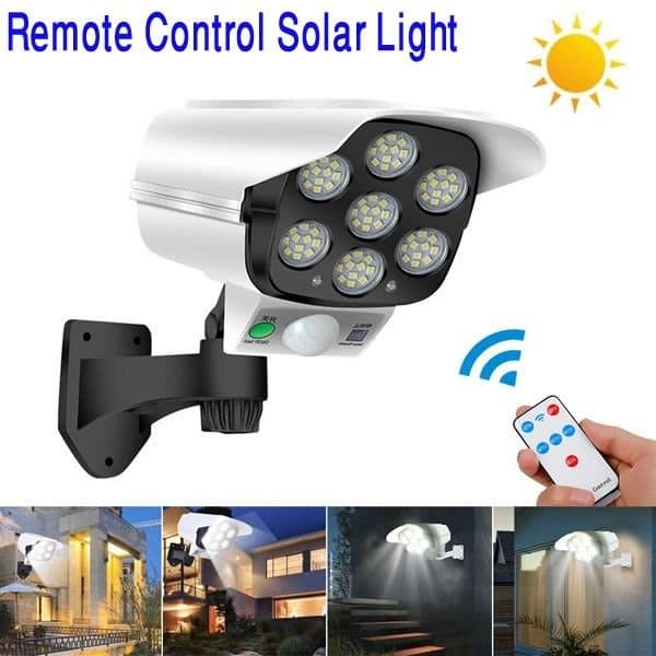 مصباح الأمان بالطاقة الشمسية 77-LED (كاميرا وهمية) - حماية ذكية وإنارة قوية