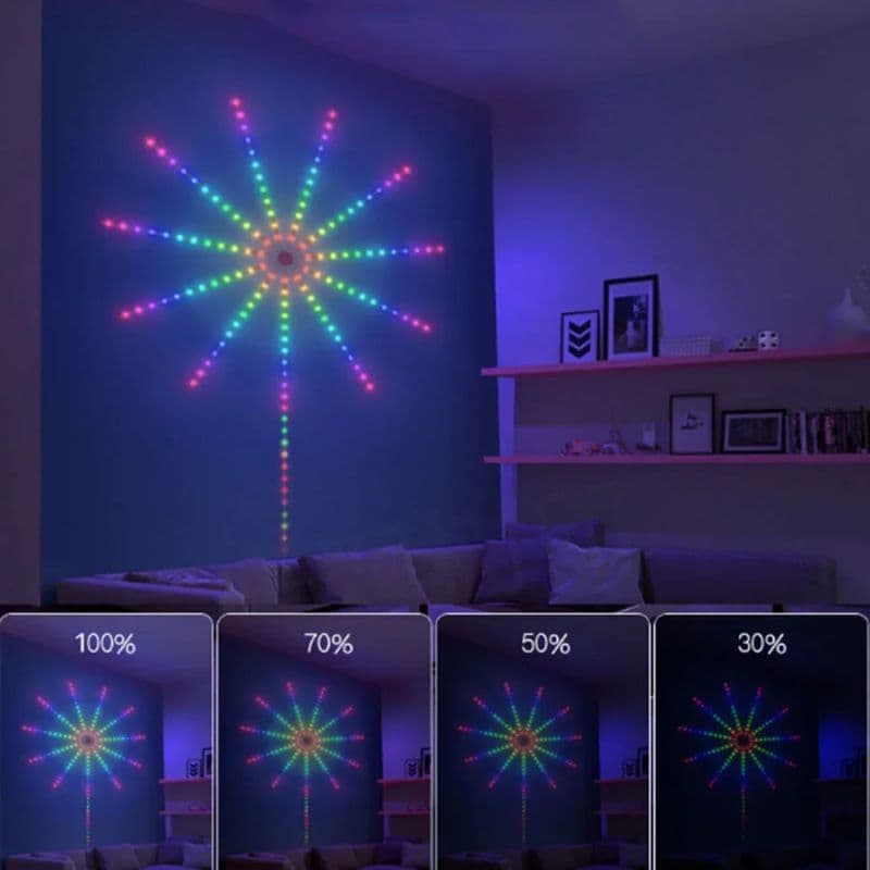 أضواء الألعاب النارية الذكية RGB للديكور الداخلي – متوافقة مع تطبيق الهاتف وجهاز تحكم عن بُعد (USB 5V)